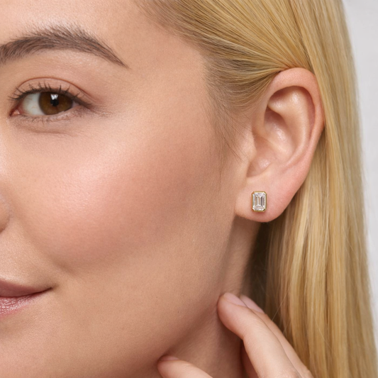 Glorion Emerelle – Emerald Bezel Diamond Stud Earrings