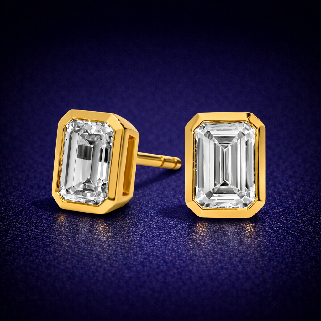 Glorion Emerelle – Emerald Bezel Diamond Stud Earrings